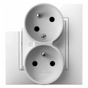 GP-2UC/00 Gniazdo podwójne z uziemieniem z funkcją niezamienności faz 16A (Zaciski śrubowe) Biały Ospel Aria - Widok z przodu