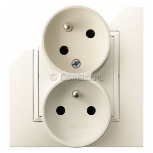 GP-2UC/27 Gniazdo podwójne z uziemieniem z funkcją niezamienności faz 16A (Zaciski śrubowe) Ecru Ospel Aria - Widok z przodu