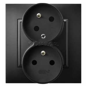 GP-2UC/33 Gniazdo podwójne z uziemieniem z funkcją niezamienności faz 16A (Zaciski śrubowe) Czarny Metalik Ospel Aria - Widok z przodu
