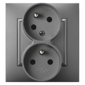 GP-2UC/70 Gniazdo podwójne z uziemieniem z funkcją niezamienności faz 16A (Zaciski śrubowe) Szary Mat. Ospel Aria - Widok z przodu