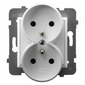 GP-2URAZ/m/00 Gniazdo podwójne z uziemieniem do ramek Prestige 16A (Zaciski śrubowe) Biały Ospel Aria - Widok z przodu