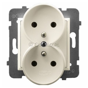 GP-2URAZ/m/27 Gniazdo podwójne z uziemieniem do ramek Prestige 16A (Zaciski śrubowe) Ecru Ospel Aria - Widok z przodu