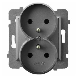 GP-2URAZ/m/70 Gniazdo podwójne z uziemieniem do ramek Prestige 16A (Zaciski śrubowe) Szary Mat. Ospel Aria - Widok z przodu