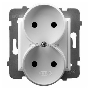 GP-2UR/m/00 Gniazdo podwójne bez uziemienia 16A (Zaciski śrubowe) Biały Ospel Aria - Widok z przodu