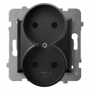 GP-2UR/m/33 Gniazdo podwójne bez uziemienia 16A (Zaciski śrubowe) Czarny Metalik Ospel Aria - Widok z przodu