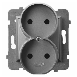 GP-2UR/m/70 Gniazdo podwójne bez uziemienia 16A (Zaciski śrubowe) Szary Mat. Ospel Aria - Widok z przodu