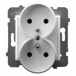 GP-2URZ/m/00 Gniazdo podwójne z uziemieniem 16A (Zaciski śrubowe) Biały Ospel Aria - Widok z przodu