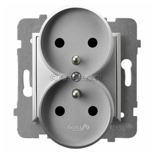 GP-2URZ/m/18 Gniazdo podwójne z uziemieniem 16A (Zaciski śrubowe) Srebro Ospel Aria - Widok z przodu