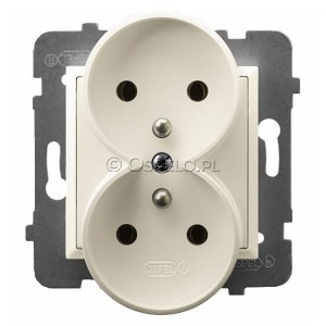GP-2URZ/m/27 Gniazdo podwójne z uziemieniem 16A (Zaciski śrubowe) Ecru Ospel Aria - Widok z przodu