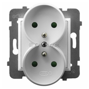 GP-2URZP/m/00 Gniazdo podwójne z uziemieniem z przesłonami torów prądowych 16A (Zaciski śrubowe) Biały Ospel Aria - Widok z przodu