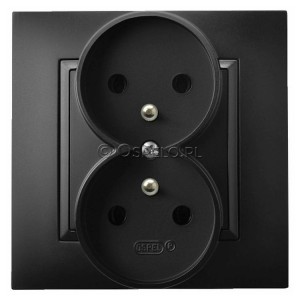 GP-2UZ/33 Gniazdo podwójne z uziemieniem, gniazdo kompletne, nie pasujące do ramek 16A (Zaciski śrubowe) Czarny Metalik Ospel Aria - Widok z przodu