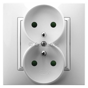 GP-2UZP/00 Gniazdo podwójne z uziemieniem z przesłonami torów prądowych, gniazdo kompletne, nie pasujące do ramek 16A (Zaciski śrubowe) Biały Ospel Aria - Widok z przodu