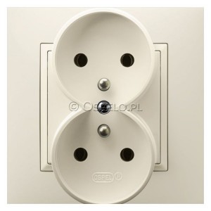 GP-2UZP/27 Gniazdo podwójne z uziemieniem z przesłonami torów prądowych, gniazdo kompletne, nie pasujące do ramek 16A (Zaciski śrubowe) Ecru Ospel Aria - Widok z przodu