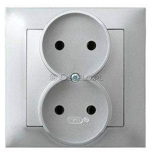 GP-2Y/18 Gniazdo podwójne bez uziemienia, gniazdo kompletne, nie pasujące do ramek 16A (Zaciski śrubowe) Srebro Ospel Impresja - Widok z przodu
