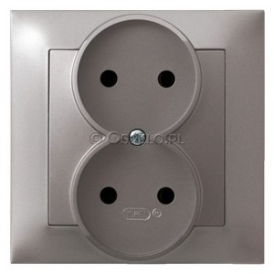 GP-2Y/23 Gniazdo podwójne bez uziemienia, gniazdo kompletne, nie pasujące do ramek 16A (Zaciski śrubowe) Tytan Ospel Impresja - Widok z przodu
