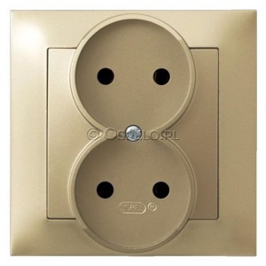 GP-2Y/28 Gniazdo podwójne bez uziemienia, gniazdo kompletne, nie pasujące do ramek 16A (Zaciski śrubowe) Złoty Metalik Ospel Impresja - Widok z przodu