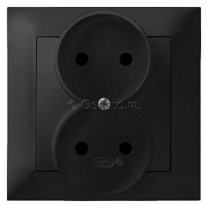 GP-2Y/33 Gniazdo podwójne bez uziemienia, gniazdo kompletne, nie pasujące do ramek 16A (Zaciski śrubowe) Czarny Metalik Ospel Impresja - Widok z przodu