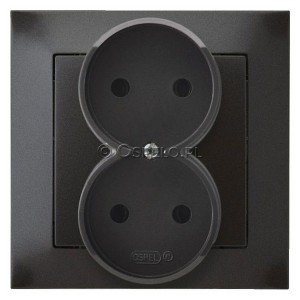 GP-2Y/50 Gniazdo podwójne bez uziemienia, gniazdo kompletne, nie pasujące do ramek 16A (Zaciski śrubowe) Antracyt Ospel Impresja - Widok z przodu