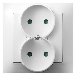GP-2YP/00 Gniazdo podwójne bez uziemienia z przesłonami torów prądowych, gniazdo kompletne, nie pasujące do ramek 16A (Zaciski śrubowe) Biały Ospel Impresja - Widok z przodu