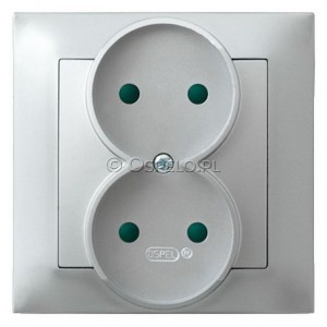 GP-2YP/18 Gniazdo podwójne bez uziemienia z przesłonami torów prądowych, gniazdo kompletne, nie pasujące do ramek 16A (Zaciski śrubowe) Srebro Ospel Impresja - Widok z przodu
