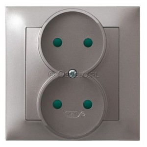 GP-2YP/23 Gniazdo podwójne bez uziemienia z przesłonami torów prądowych, gniazdo kompletne, nie pasujące do ramek 16A (Zaciski śrubowe) Tytan Ospel Impresja - Widok z przodu