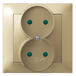 GP-2YP/28 Gniazdo podwójne bez uziemienia z przesłonami torów prądowych, gniazdo kompletne, nie pasujące do ramek 16A (Zaciski śrubowe) Złoty Metalik Ospel Impresja - Widok z przodu