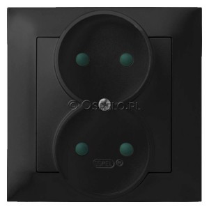 GP-2YP/33 Gniazdo podwójne bez uziemienia z przesłonami torów prądowych, gniazdo kompletne, nie pasujące do ramek 16A (Zaciski śrubowe) Czarny Metalik Ospel Impresja - Widok z przodu