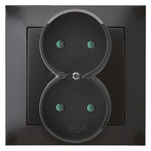 GP-2YP/50 Gniazdo podwójne bez uziemienia z przesłonami torów prądowych, gniazdo kompletne, nie pasujące do ramek 16A (Zaciski śrubowe) Antracyt Ospel Impresja - Widok z przodu