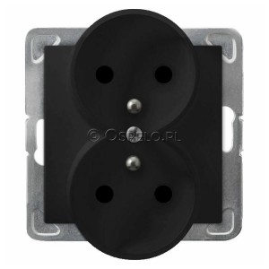 GP-2YRAZ/m/33 Gniazdo podwójne z uziemieniem do ramek z Aluminium 4mm oraz Szkła 4mm 16A (Zaciski śrubowe) Czarny Metalik Ospel Impresja - Widok z przodu