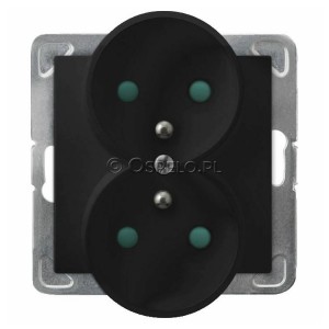 GP-2YRAZP/m/33 Gniazdo podwójne z uziemieniem z przesłonami torów prądowych do ramek z Aluminium 4mm oraz Szkła 4mm 16A (Zaciski śrubowe) Czarny Metalik Ospel Impresja - Widok z przodu