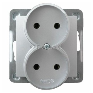 GP-2YR/m/18 Gniazdo podwójne bez uziemienia 16A (Zaciski śrubowe) Srebro Ospel Impresja - Widok z przodu