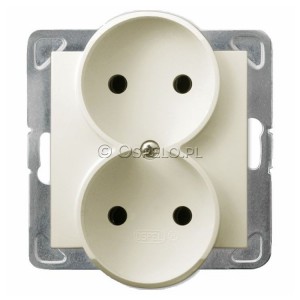 GP-2YR/m/27 Gniazdo podwójne bez uziemienia 16A (Zaciski śrubowe) Ecru Ospel Impresja - Widok z przodu
