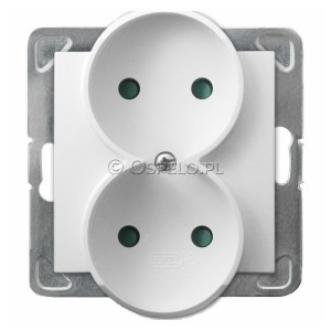 GP-2YRP/m/00 Gniazdo podwójne bez uziemienia z przesłonami torów prądowych 16A (Zaciski śrubowe) Biały Ospel Impresja - Widok z przodu