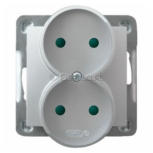 GP-2YRP/m/18 Gniazdo podwójne bez uziemienia z przesłonami torów prądowych 16A (Zaciski śrubowe) Srebro Ospel Impresja - Widok z przodu