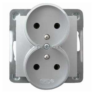 GP-2YRZ/m/18 Gniazdo podwójne z uziemieniem 16A (Zaciski śrubowe) Srebro Ospel Impresja - Widok z przodu