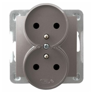 GP-2YRZ/m/23 Gniazdo podwójne z uziemieniem 16A (Zaciski śrubowe) Tytan Ospel Impresja - Widok z przodu