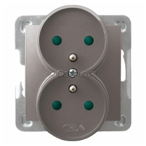 GP-2YRZP/m/23 Gniazdo podwójne z uziemieniem z przesłonami torów prądowych 16A (Zaciski śrubowe) Tytan Ospel Impresja - Widok z przodu