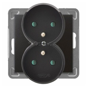 GP-2YRZP/m/50 Gniazdo podwójne z uziemieniem z przesłonami torów prądowych 16A (Zaciski śrubowe) Antracyt Ospel Impresja - Widok z przodu