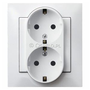 GP-2YS/00 Gniazdo podwójne z uziemieniem Schuko, gniazdo kompletne, nie pasujące do ramek 16A (Zaciski śrubowe) Biały Ospel Impresja - Widok z przodu