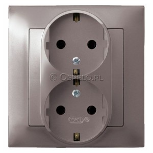 GP-2YS/23 Gniazdo podwójne z uziemieniem Schuko, gniazdo kompletne, nie pasujące do ramek 16A (Zaciski śrubowe) Tytan Ospel Impresja - Widok z przodu
