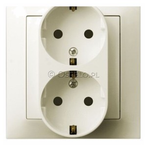 GP-2YS/27 Gniazdo podwójne z uziemieniem Schuko, gniazdo kompletne, nie pasujące do ramek 16A (Zaciski śrubowe) Ecru Ospel Impresja - Widok z przodu