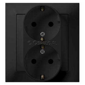 GP-2YS/33 Gniazdo podwójne z uziemieniem Schuko, gniazdo kompletne, nie pasujące do ramek 16A (Zaciski śrubowe) Czarny Metalik Ospel Impresja - Widok z przodu