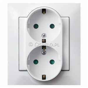 GP-2YSP/00 Gniazdo podwójne z uziemieniem Schuko i przesłonami torów prądowych, gniazdo kompletne, nie pasujące do ramek 16A (Zaciski śrubowe) Biały Ospel Impresja - Widok z przodu