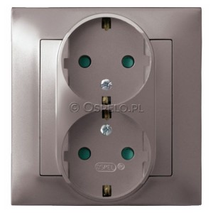 GP-2YSP/23 Gniazdo podwójne z uziemieniem Schuko i przesłonami torów prądowych, gniazdo kompletne, nie pasujące do ramek 16A (Zaciski śrubowe) Tytan Ospel Impresja - Widok z przodu
