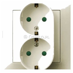 GP-2YSP/27 Gniazdo podwójne z uziemieniem Schuko i przesłonami torów prądowych, gniazdo kompletne, nie pasujące do ramek 16A (Zaciski śrubowe) Ecru Ospel Impresja - Widok z przodu