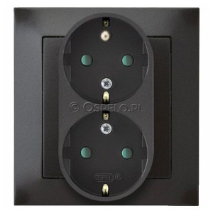 GP-2YSP/50 Gniazdo podwójne z uziemieniem Schuko i przesłonami torów prądowych, gniazdo kompletne, nie pasujące do ramek 16A (Zaciski śrubowe) Antracyt Ospel Impresja - Widok z przodu