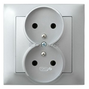 GP-2YZ/18 Gniazdo podwójne z uziemieniem, gniazdo kompletne, nie pasujące do ramek 16A (Zaciski śrubowe) Srebro Ospel Impresja - Widok z przodu