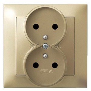 GP-2YZ/28 Gniazdo podwójne z uziemieniem, gniazdo kompletne, nie pasujące do ramek 16A (Zaciski śrubowe) Złoty Metalik Ospel Impresja - Widok z przodu