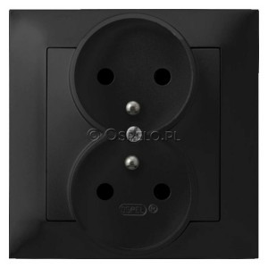 GP-2YZ/33 Gniazdo podwójne z uziemieniem, gniazdo kompletne, nie pasujące do ramek 16A (Zaciski śrubowe) Czarny Metalik Ospel Impresja - Widok z przodu