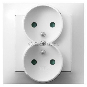 GP-2YZP/00 Gniazdo podwójne z uziemieniem i przesłonami torów prądowych, gniazdo kompletne, nie pasujące do ramek 16A (Zaciski śrubowe) Biały Ospel Impresja - Widok z przodu